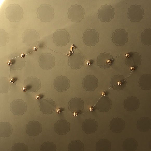 14K Real Yellow Gold Bead Invisible Necklace - Picture 3 of 9